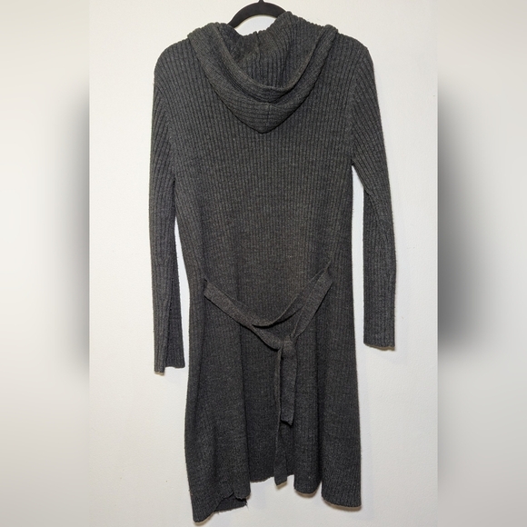 American Attitudes Gray Ribbed Hooded Duster Sweater Women's Size L - Picture 4 of 4